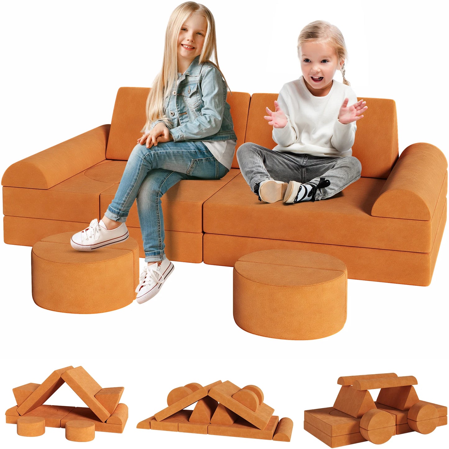 Modular Kids Play Couch,Child Sectional Sofa,Fortplay Bedroom and Playroom Furniture for Toddlers,Convertible Foam&Floor Cushion