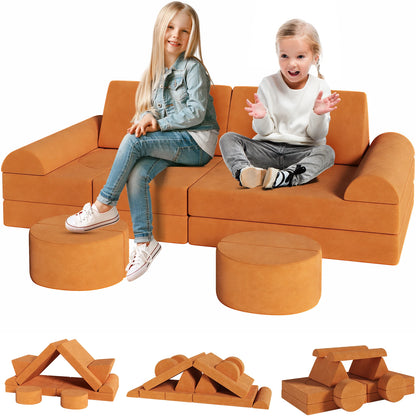 Modular Kids Play Couch,Child Sectional Sofa,Fortplay Bedroom and Playroom Furniture for Toddlers,Convertible Foam&Floor Cushion
