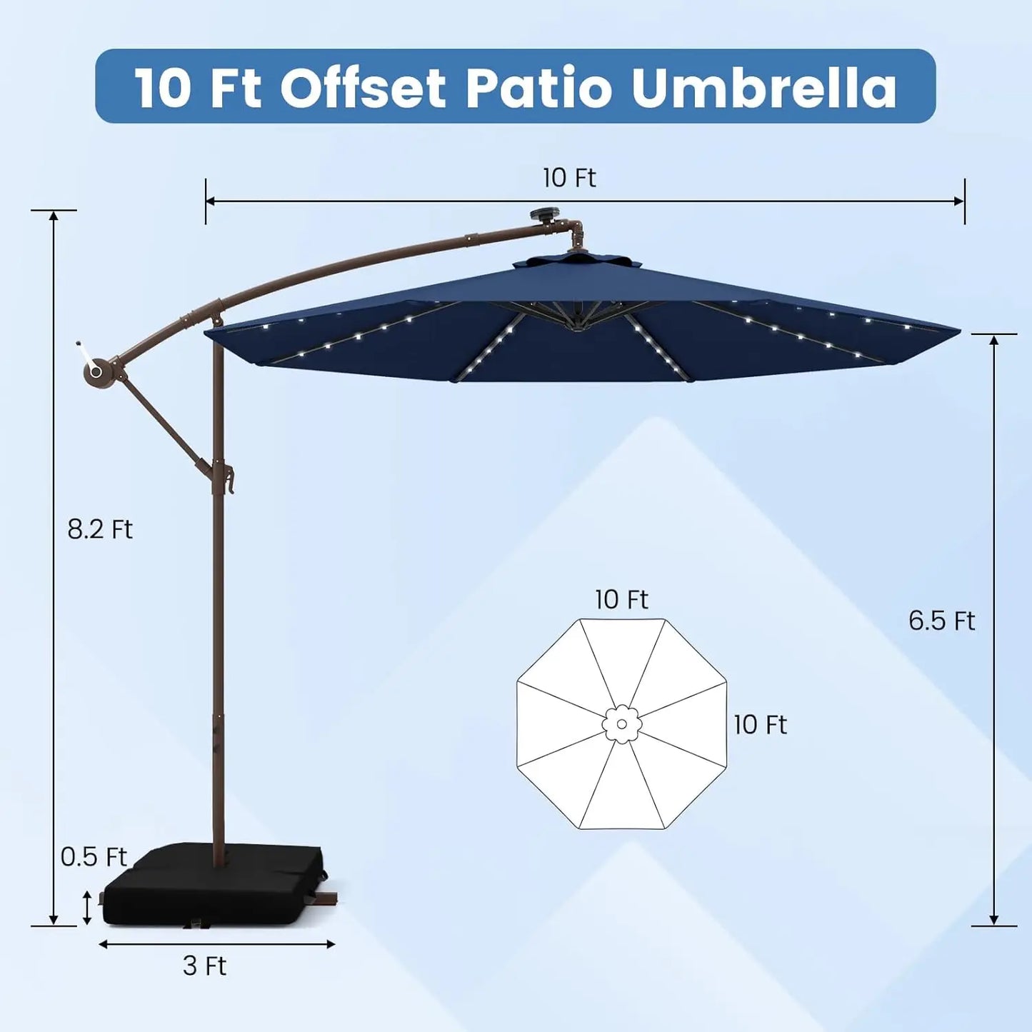 10FT Offset Patio Umbrella with Base