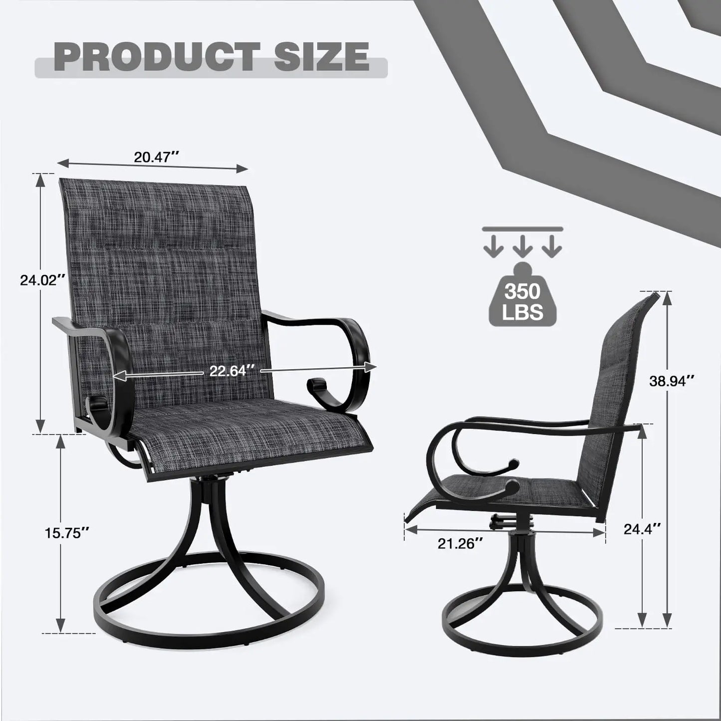 High Back Textilene Swivel Chair Set 2
