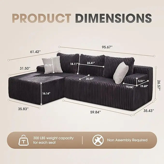 L-Shaped 3-Seat Sectional