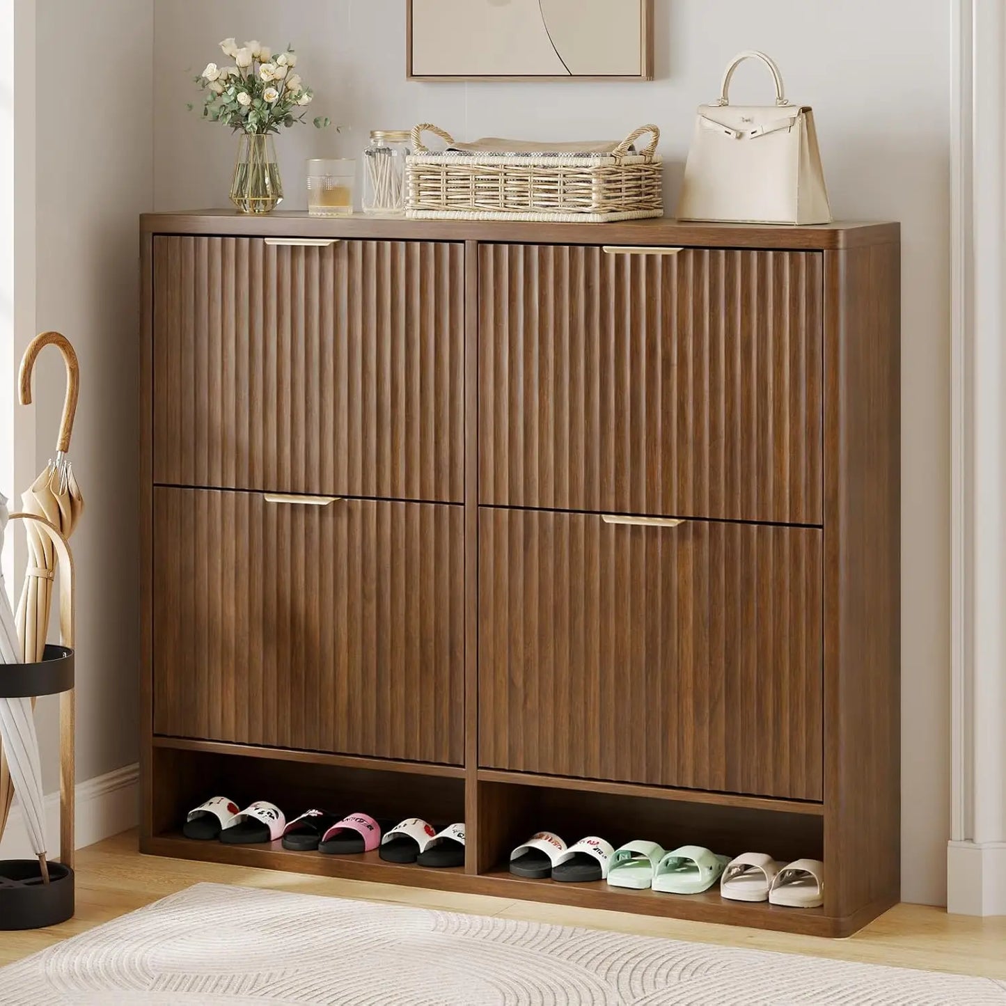 Fluted Shoe Storage Cabinet