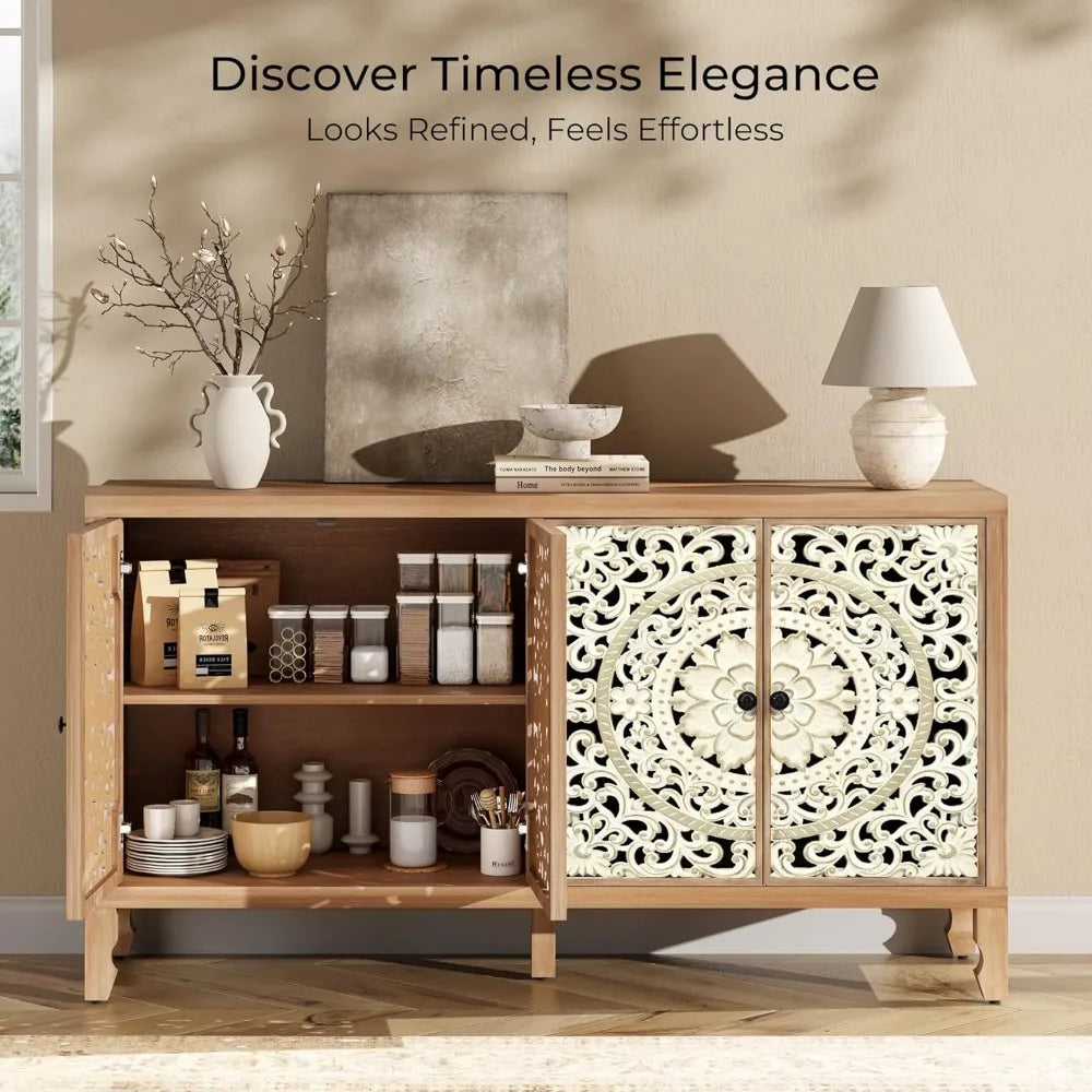 Cabinet with Storage & Carved Doors