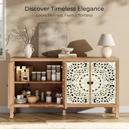 Cabinet with Storage & Carved Doors