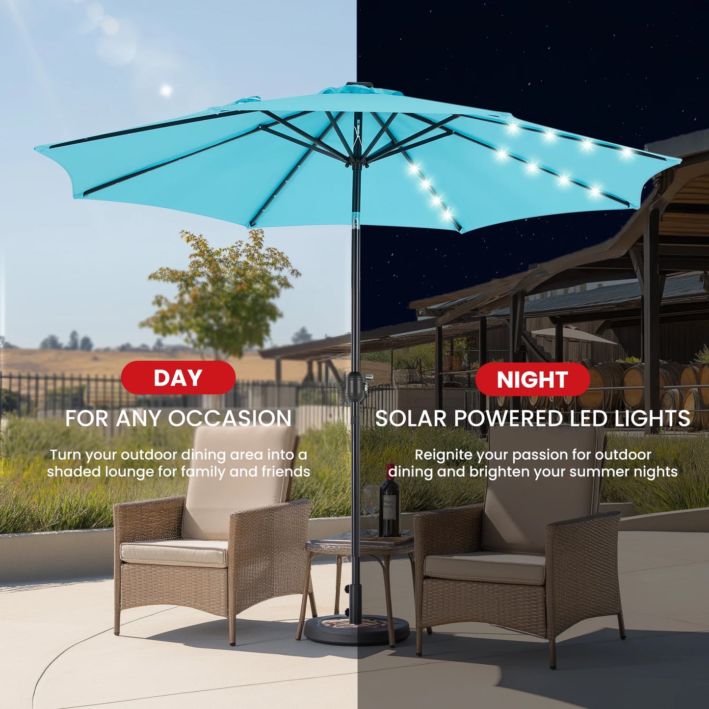 JHK 10FT Solar Patio Umbrella