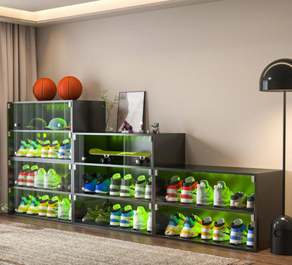 3-Tier LED Shoe Cabinet with Glass Door
