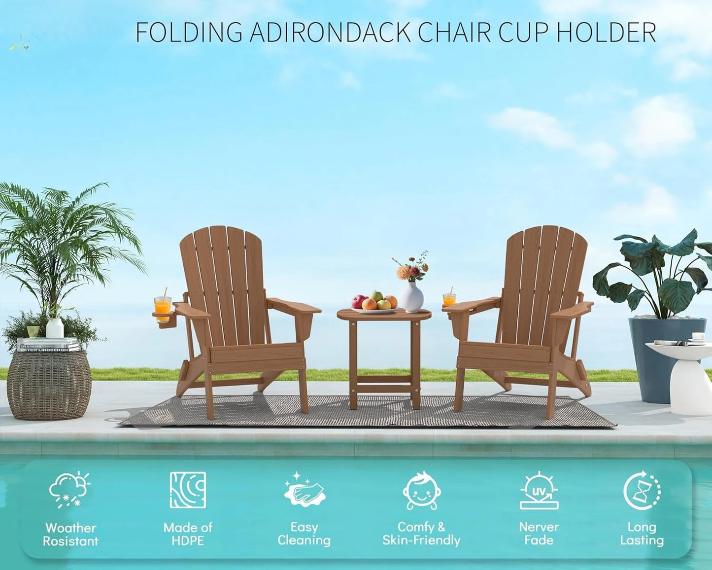 3-Piece Folding Adirondack Chair Set