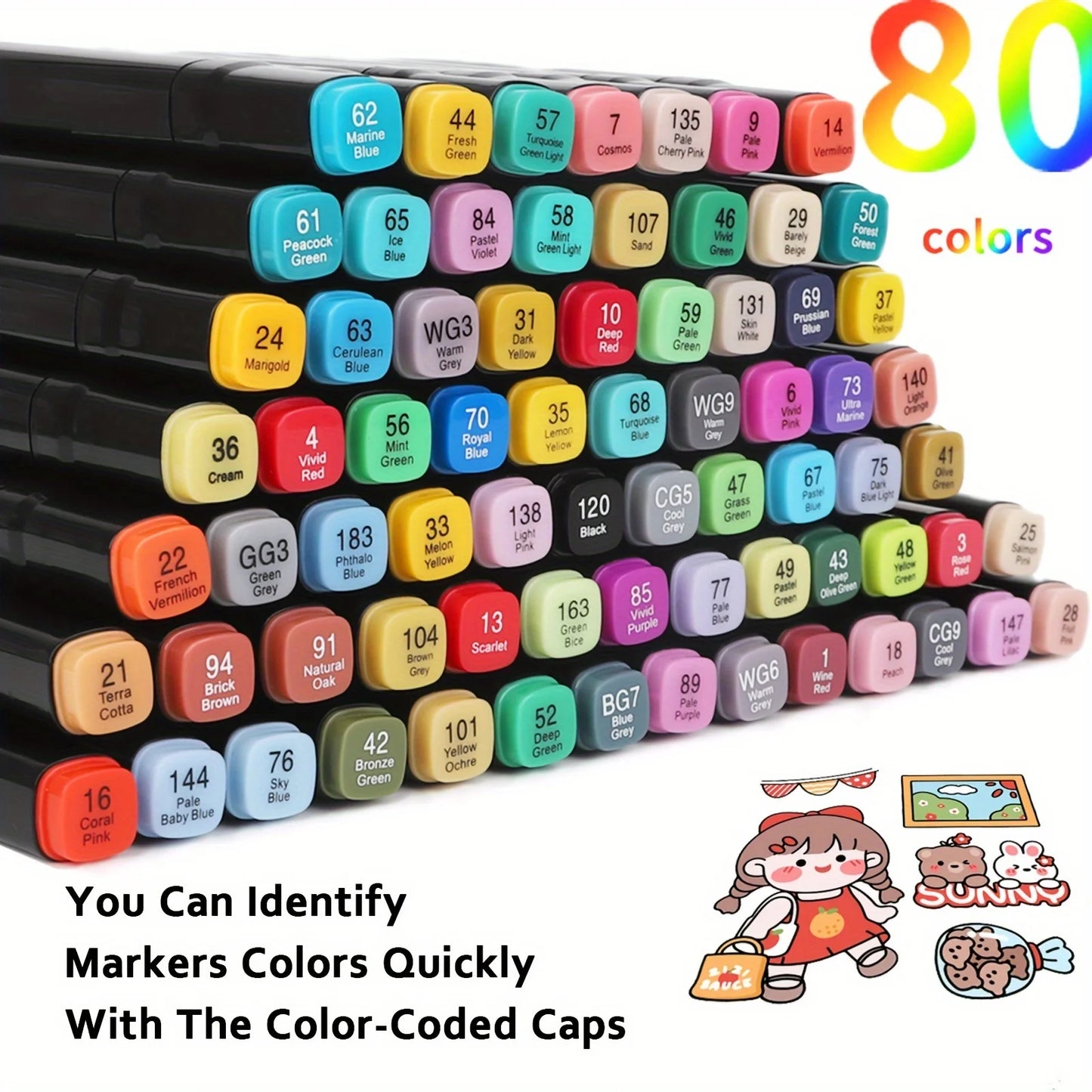 Alcohol Markers, 80 Dual Brush Tip