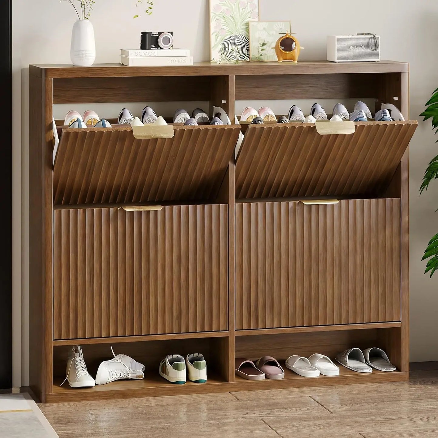 Fluted Shoe Storage Cabinet