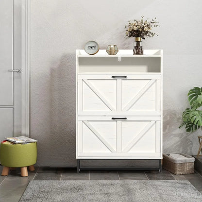 Narrow Cabinet with 2 Flip Drawers, Shoe Organizer