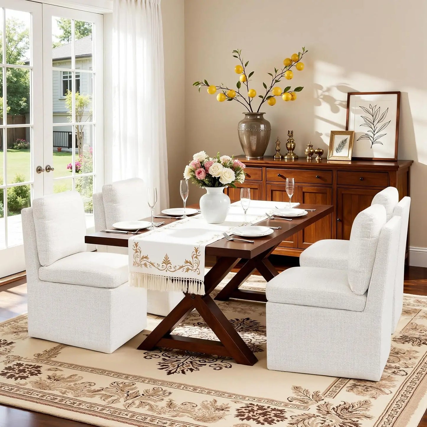 Set of 4 Dining Chairs with Casters