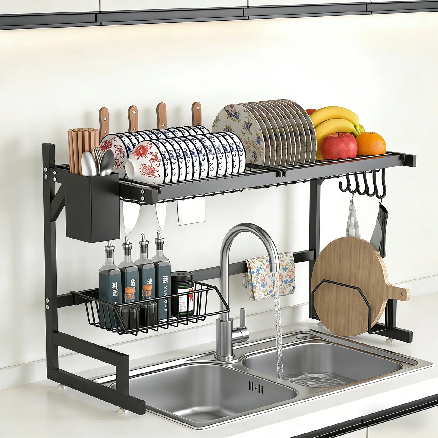 Built-in sink dish drainer