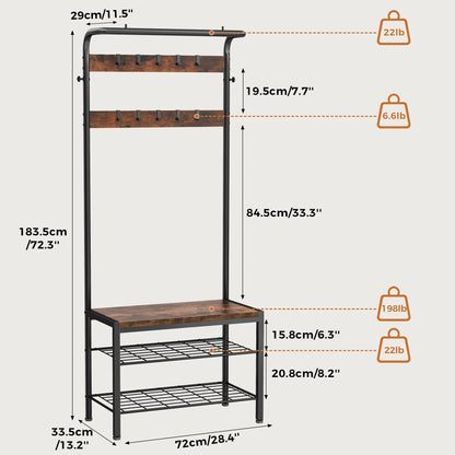 4-in-1 Coat Rack with Shoe Bench