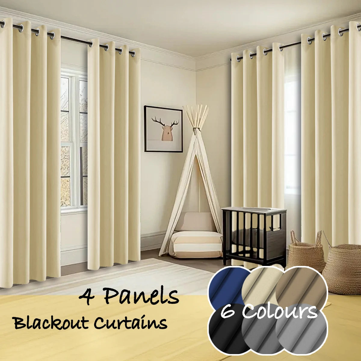 4 Panels Thermal Insulated Blackout Curtains