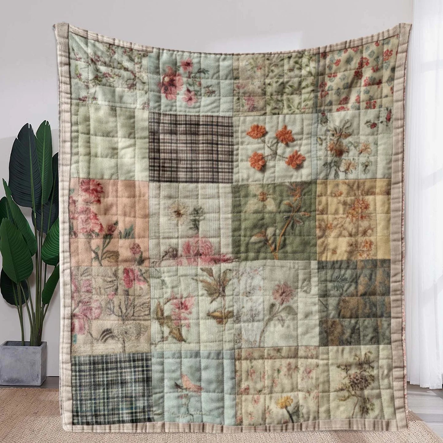 Vintage Checkered Floral Blanket
