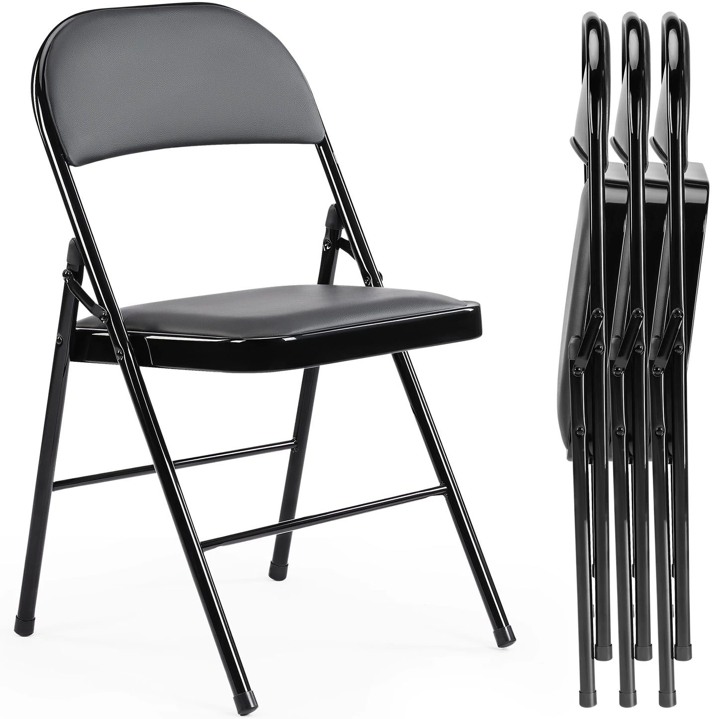 4 Pack Leather Padded Folding Chair Set