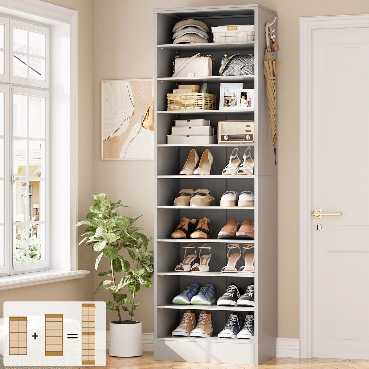 10 Tiers Narrow Wood Shoe Rack