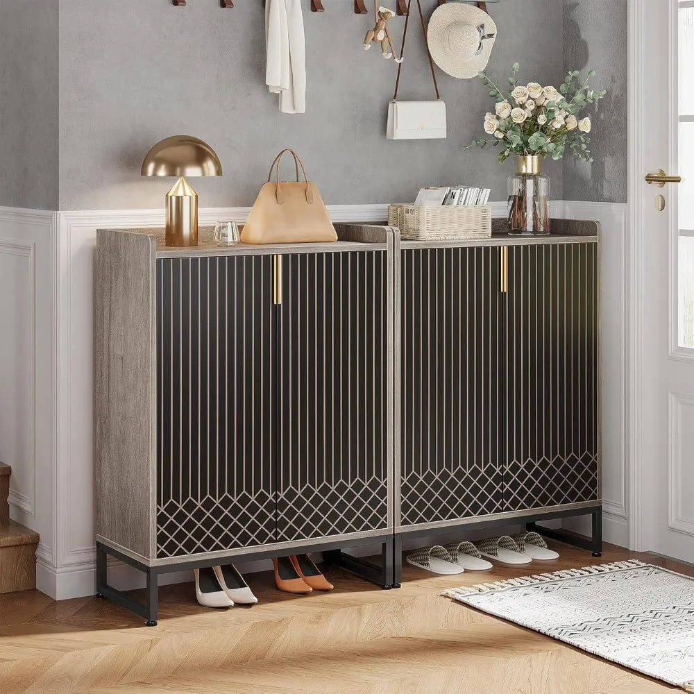 Grey Shoe Cabinet with Doors, 5-Tier Shoe Storage