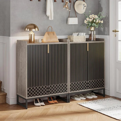 Grey Shoe Cabinet with Doors, 5-Tier Shoe Storage