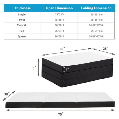 Tri-Fold Memory Foam Mattress, Collapsible