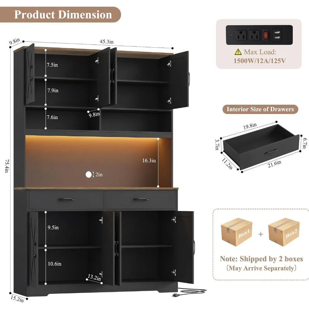 75" Kitchen Pantry Cabinet with Hutch