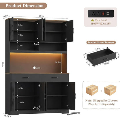 75" Kitchen Pantry Cabinet with Hutch