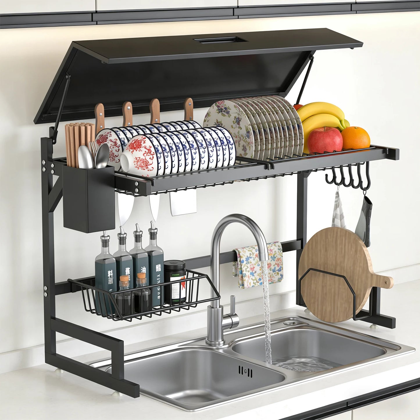 Built-in sink dish drainer