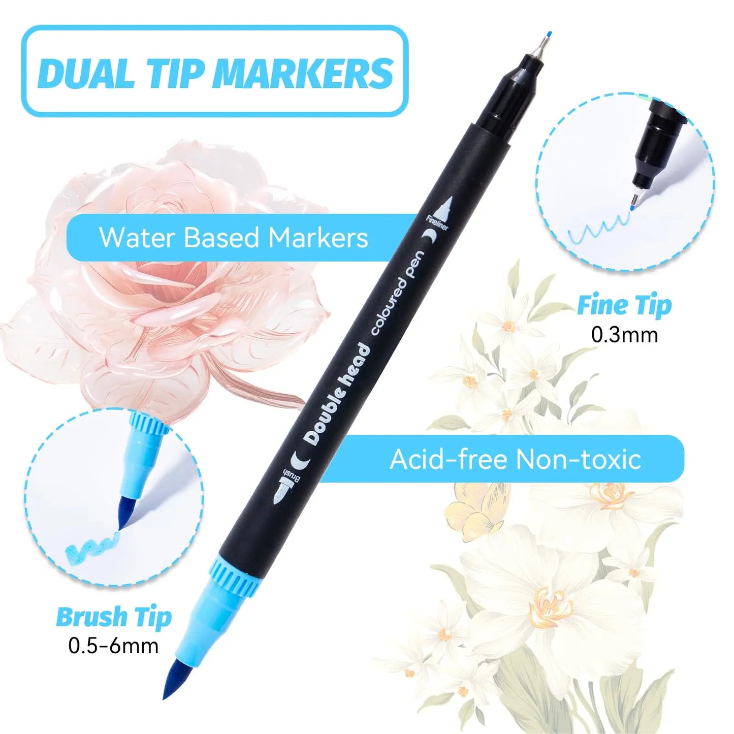 72 Colors Premium Dual Tip Art Markers Set with Foldable Case - Extra Fine & Brush Tips for Adult Artists Drawing, Painting
