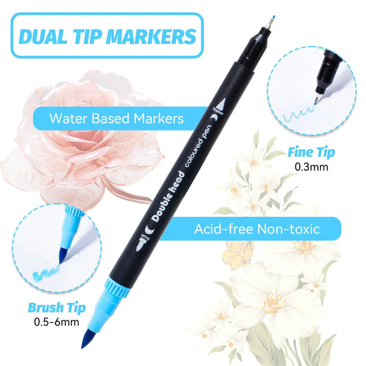 72 Colors Premium Dual Tip Art Markers Set with Foldable Case - Extra Fine & Brush Tips for Adult Artists Drawing, Painting