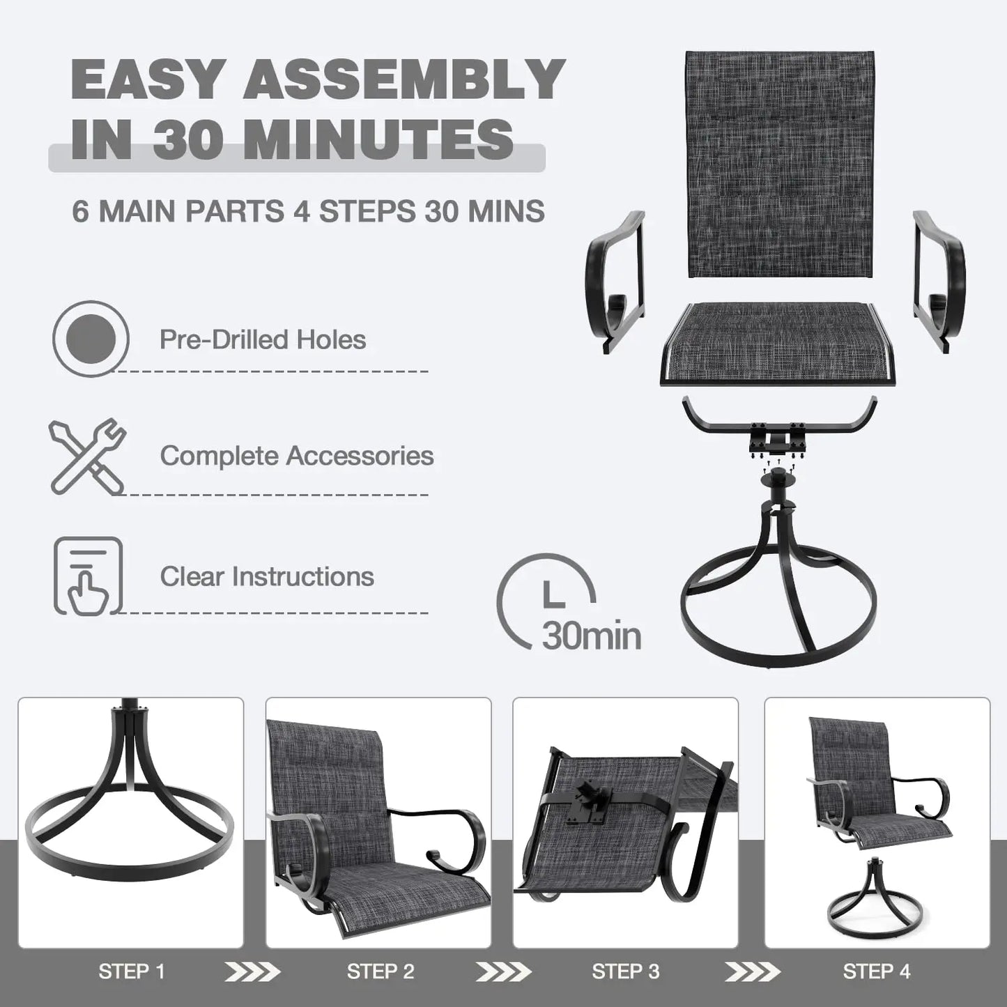 High Back Textilene Swivel Chair Set 2