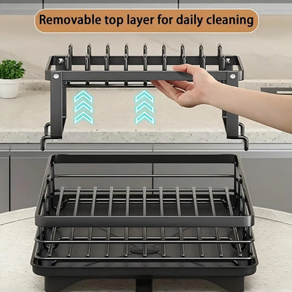 Double-tier extendable dish drainer