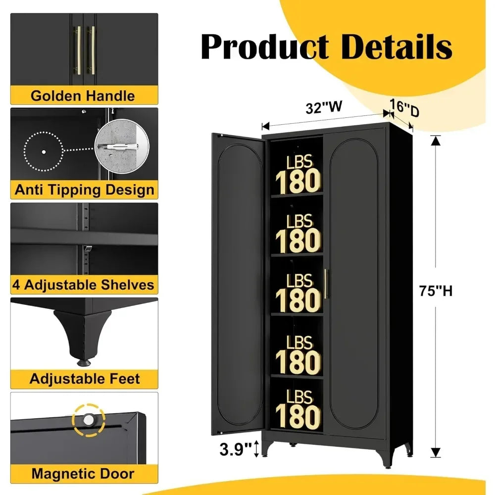 Black Metal Storage Cabinet 75 Inch Tall