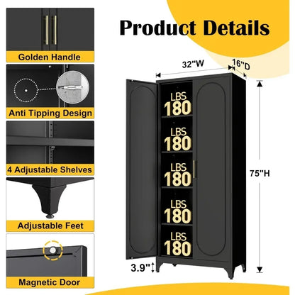 Black Metal Storage Cabinet 75 Inch Tall