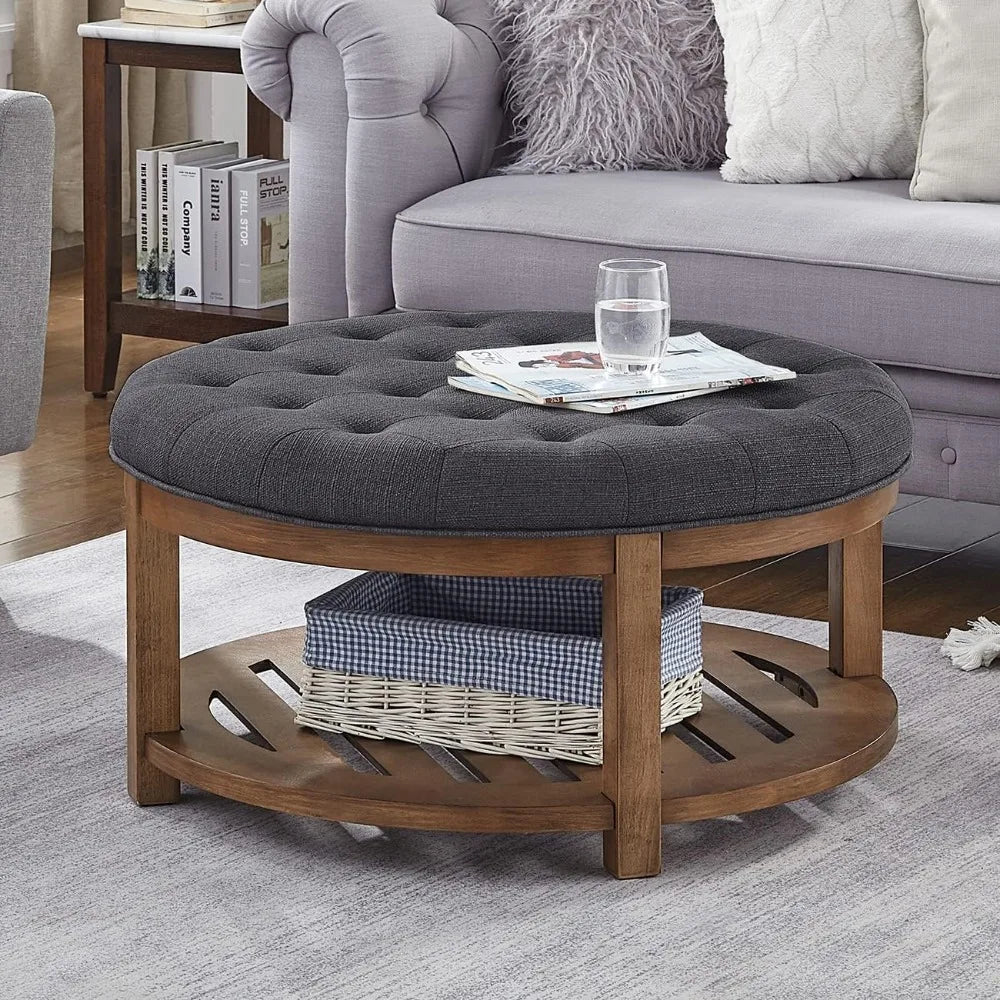 Large Round Upholstered Ottoman