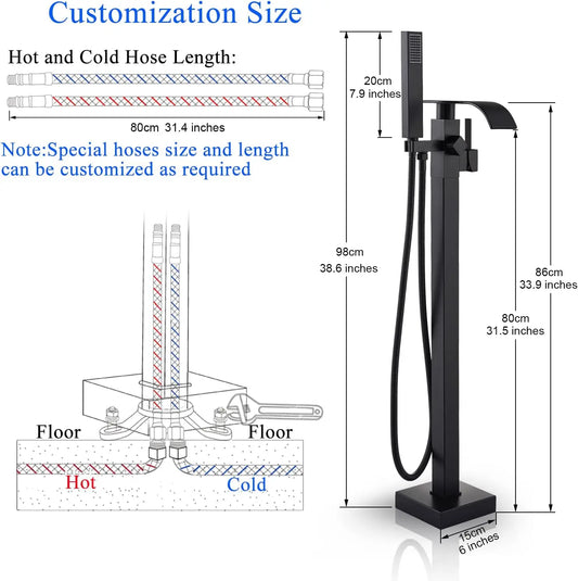 Black Waterfall Free Standing Tub Faucet