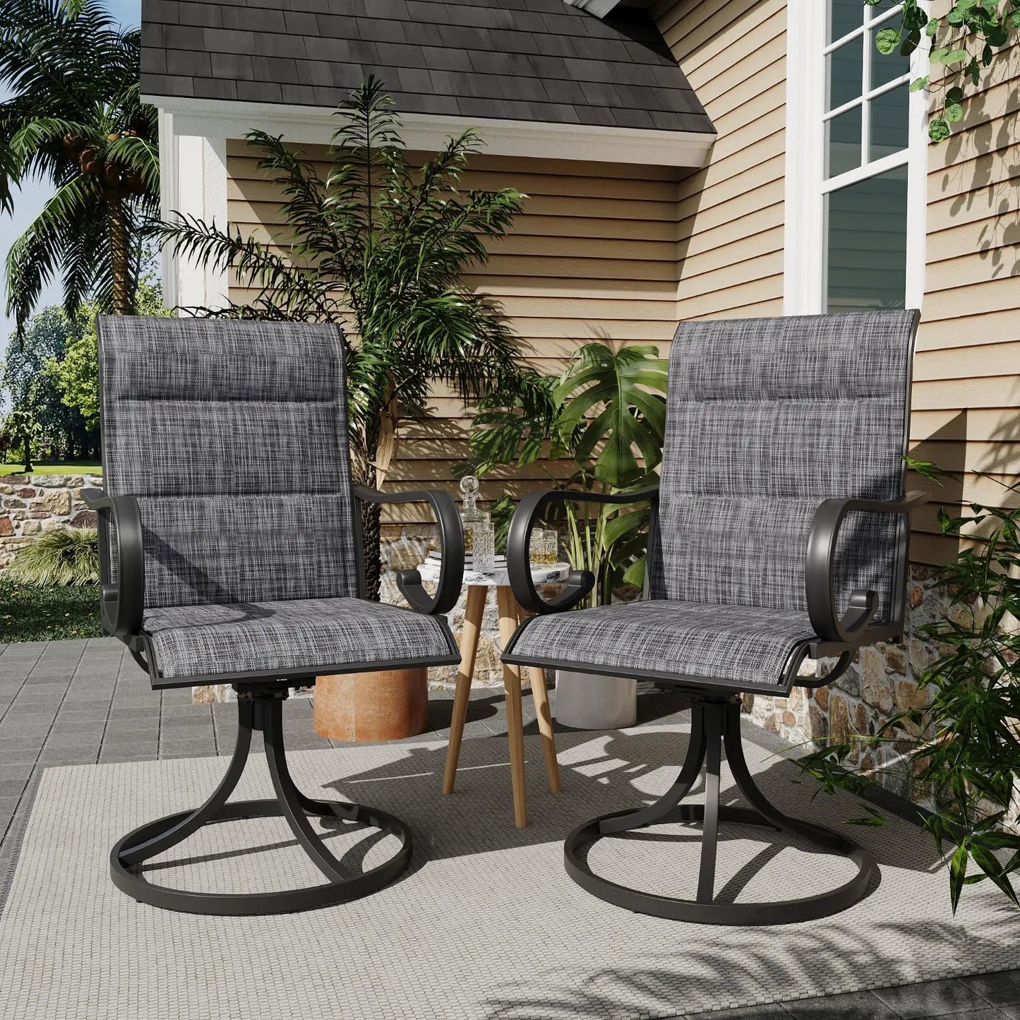 High Back Textilene Swivel Chair Set 2