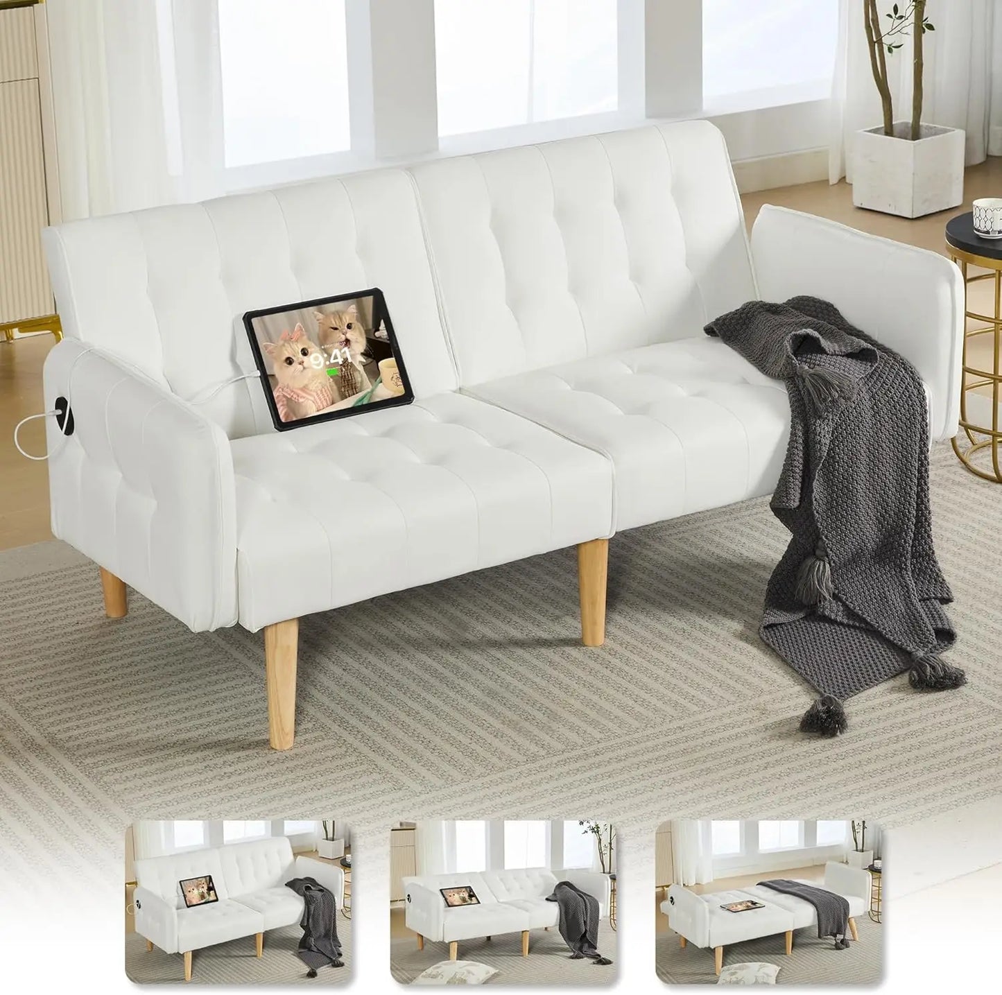 65" Futon Sofa Bed 2 USB