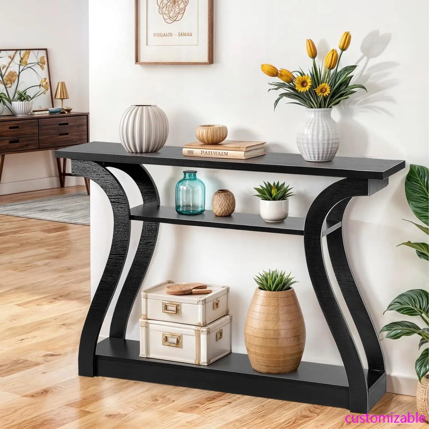 Wood Console Table 3 Tier Narrow Table