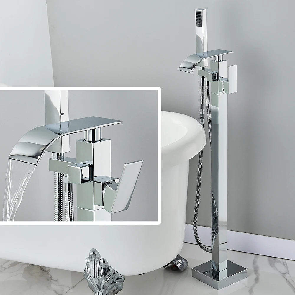 Black Waterfall Free Standing Tub Faucet