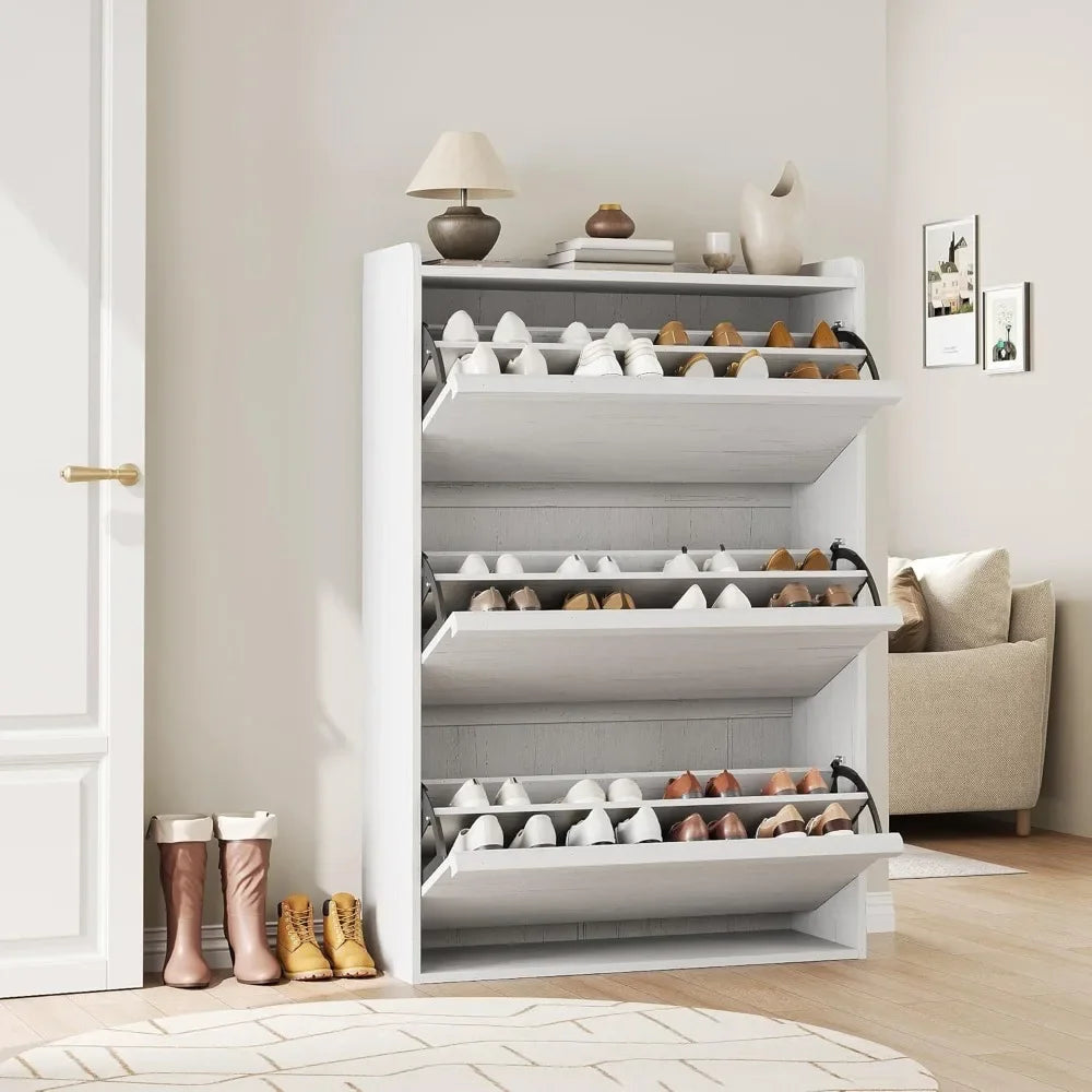Wooden Shoe Cabinet with Flip Drawers