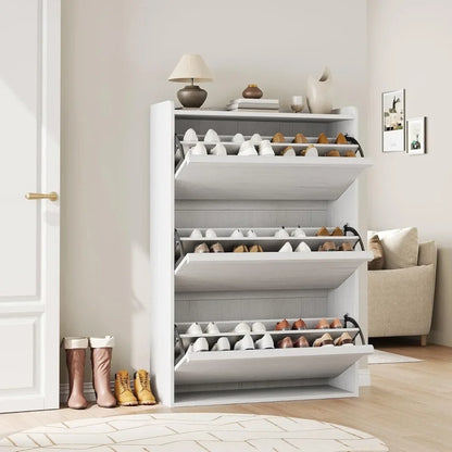 Wooden Shoe Cabinet with Flip Drawers