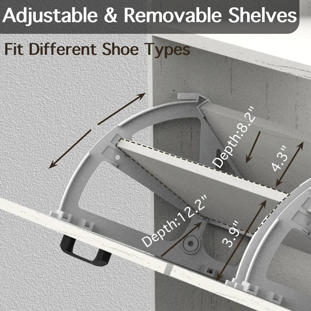 Narrow Cabinet with 2 Flip Drawers, Shoe Organizer