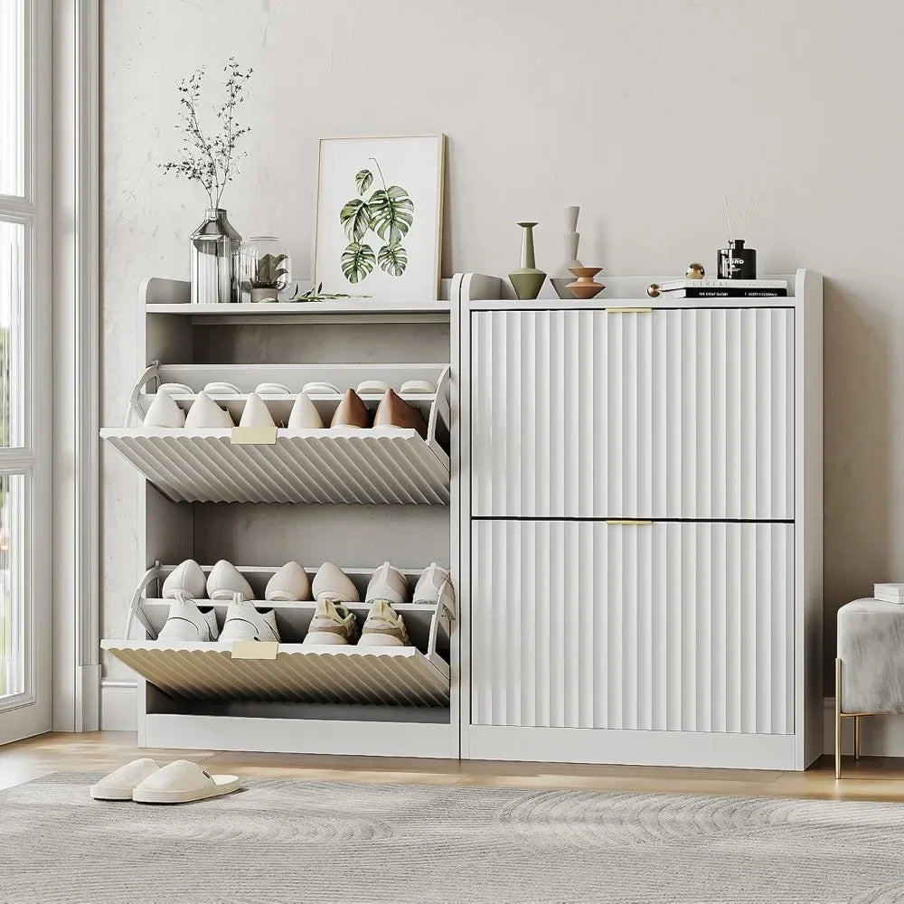 Slim Set of 1-2 Fluted Shoe Cabinets