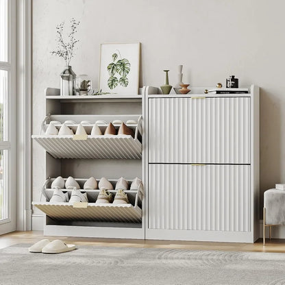 Slim Set of 1-2 Fluted Shoe Cabinets