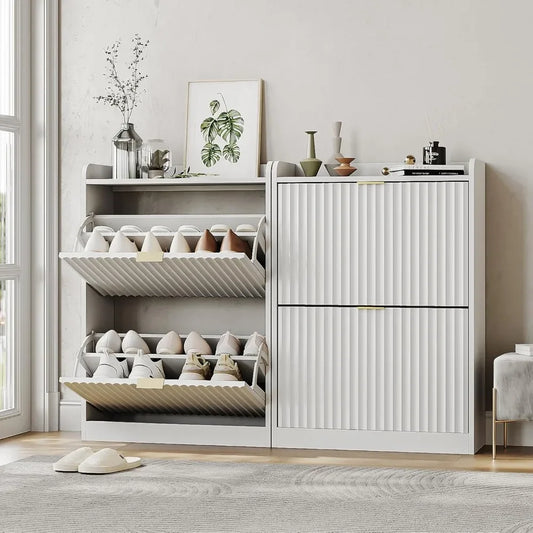 Slim Set of 1-2 Fluted Shoe Cabinets