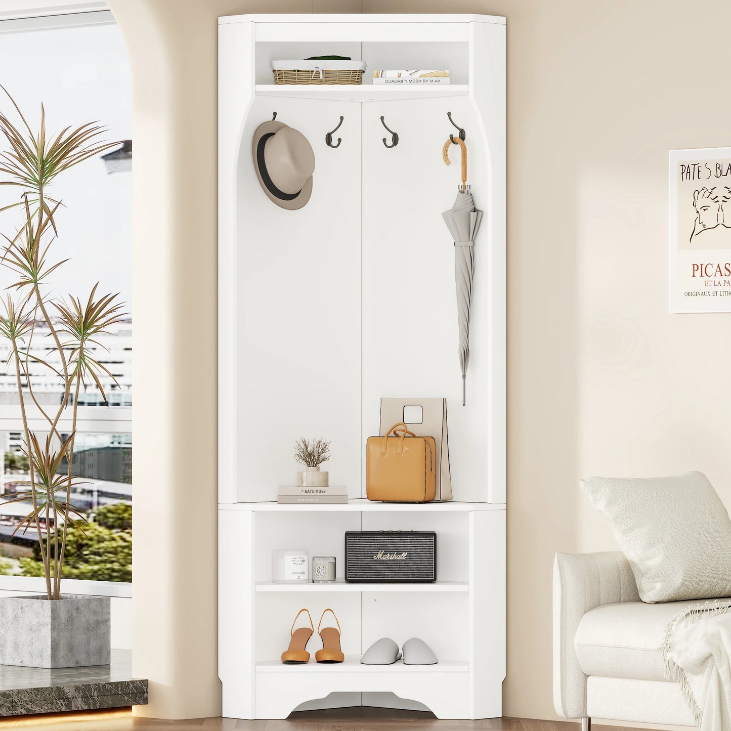 Corner Hall Tree with Shoe Bench