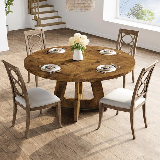 47" Round Dining Table Set For 4 To 6