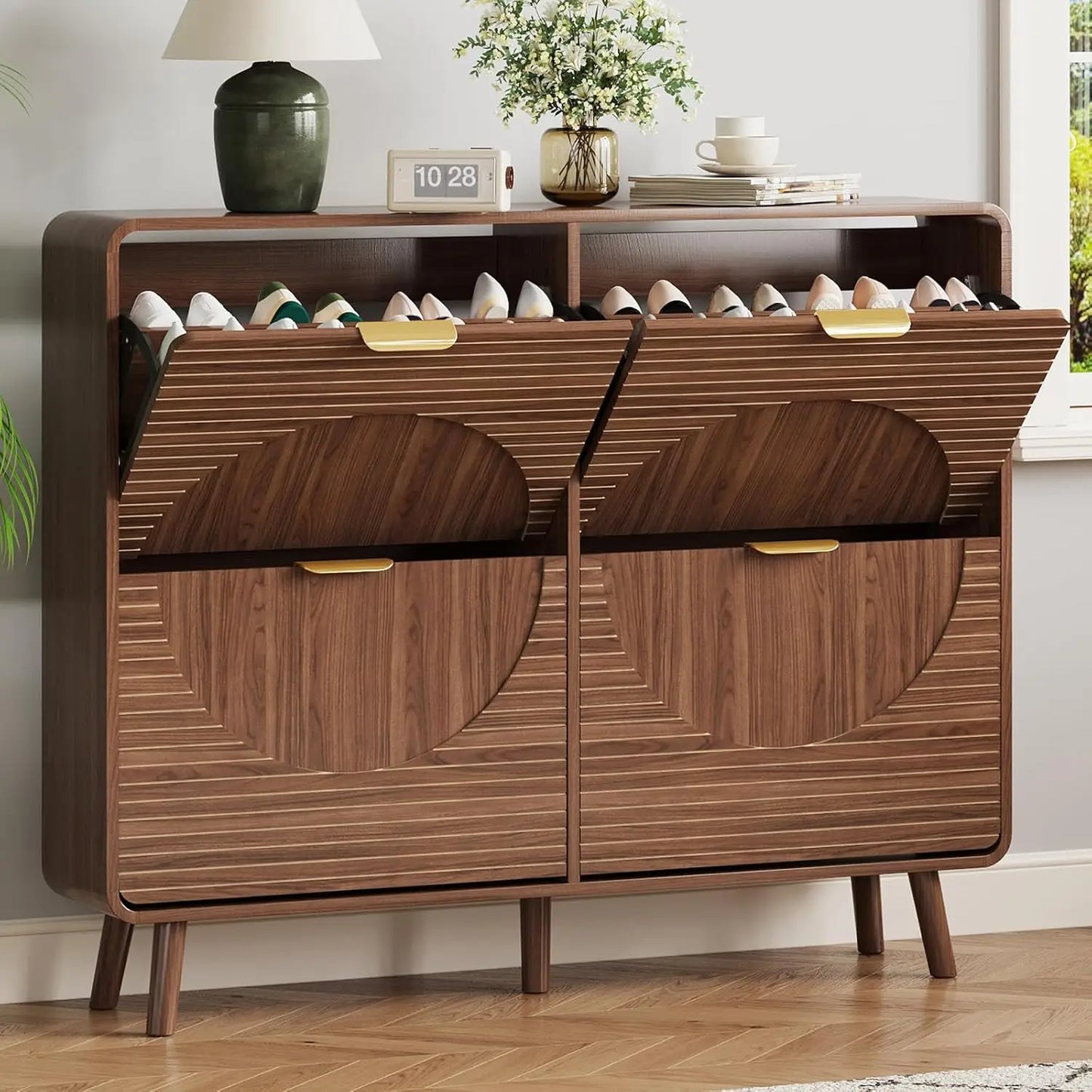 Fluted Shoe Storage Cabinet