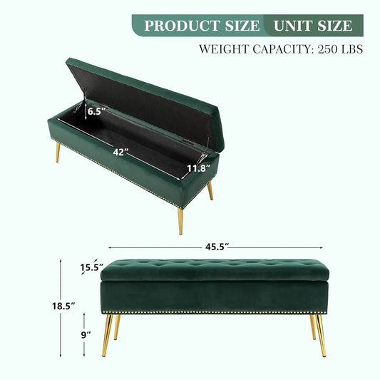 Modern Velvet Storage  Bench