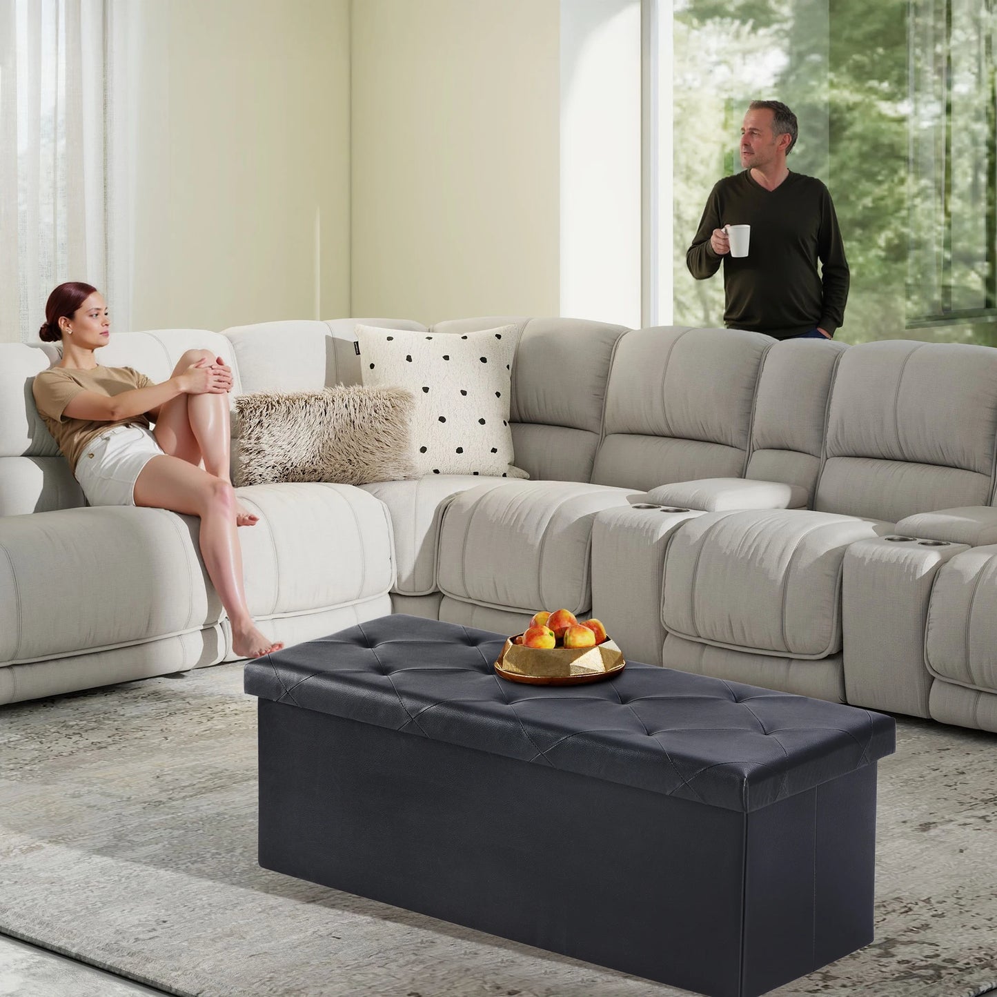 43 Inches Leather Folding Ottoman